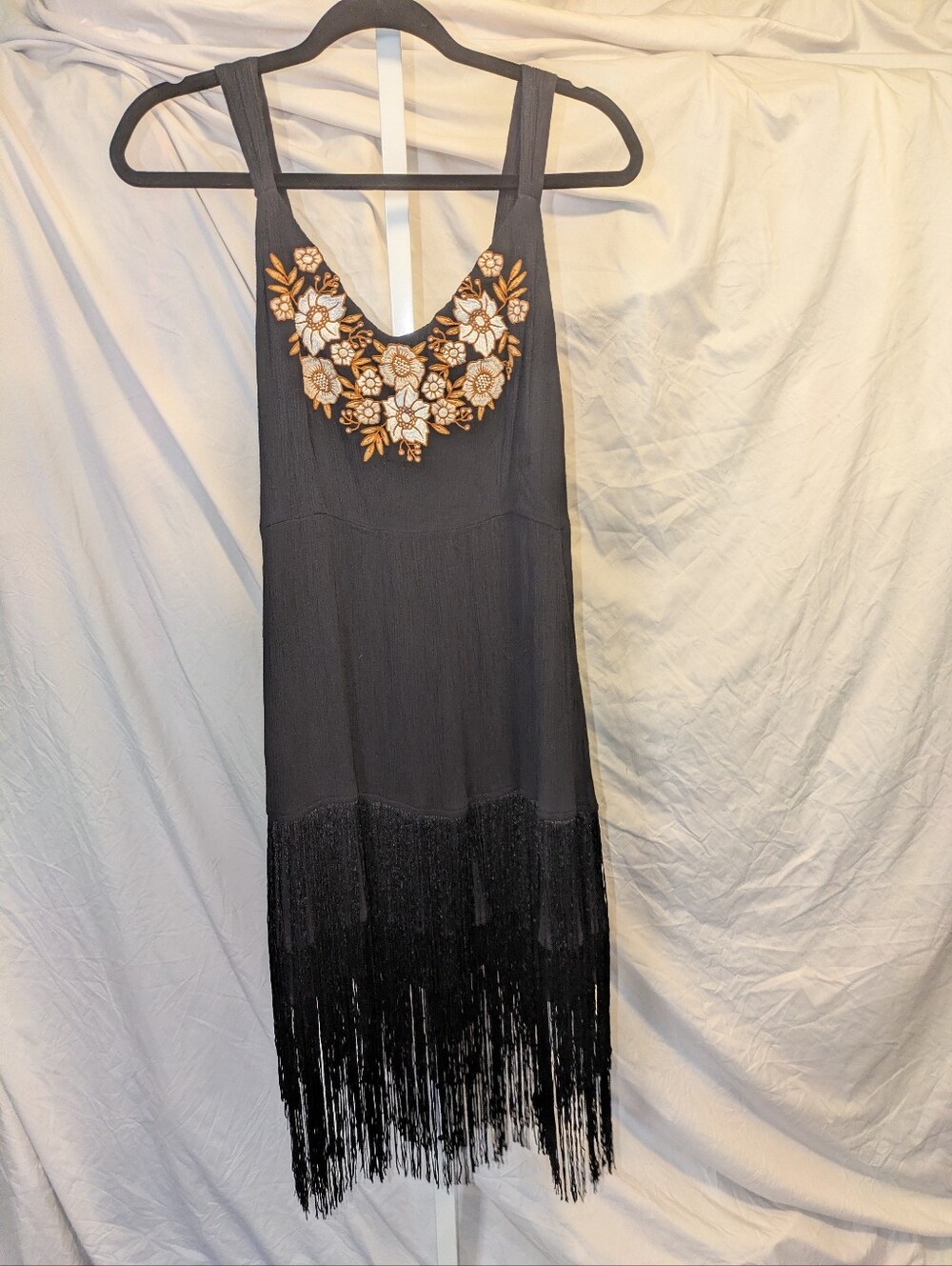 Idyllwind Miranda Lambert Black Floral Embroidered Fringe Mini Dress Medium - Picture 3 of 12